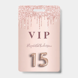 Quinceanera roze goud druipt roze badge
