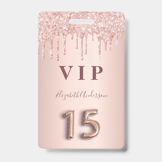 Quinceanera roze goud druipt roze badge (Voorzijde)