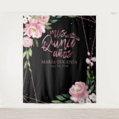 Quinceanera Roze Goud Folie Roze Bloemstuk Achterg Wandkleed (Voorkant)