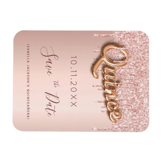 Quinceanera roze goud glitters bewaar de datum magneet (Horizontaal)