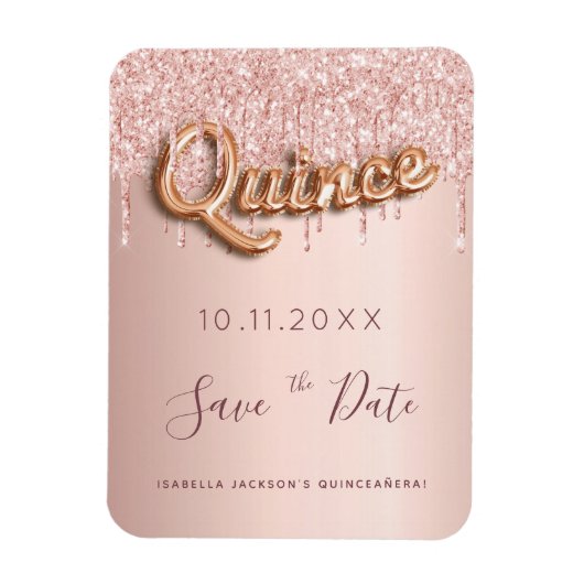 Quinceanera roze goud glitters bewaar de datum magneet (Verticaal)