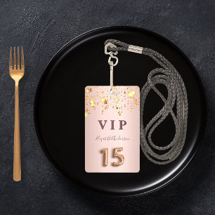 Quinceanera roze goud roze glinsterende sterren go badge