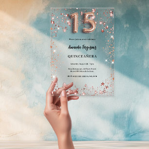 Quinceanera roze goud sterren heldere feest acryl uitnodigingen