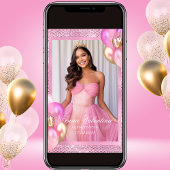 Quinceañera Roze Goud Verjaardag Foto uitnodiging