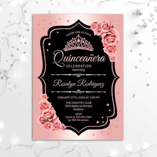 Quinceanera - Roze Goud Zwart Kaart