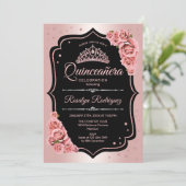 Quinceanera - Roze Goud Zwart Kaart (Staand voorkant)