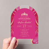 Quinceañera Roze Gouden Agaat Elegant Acryl Uitnodigingen (Insitu (Draagbaar))