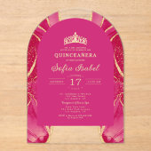 Quinceañera Roze Gouden Agaat Elegant Acryl Uitnodigingen (Voorkant)