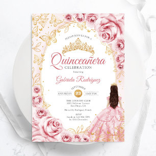 Quinceanera Roze Gouden Bloem Kaart