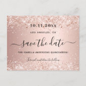 Quinceanera roze gouden blush feest save de datum aankondigingskaart (Voorkant)