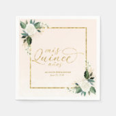 Quinceanera Roze Gouden Folie Bloemen Servetten (Voorkant)