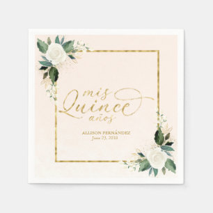 Quinceanera Roze Gouden Folie Bloemen Servetten