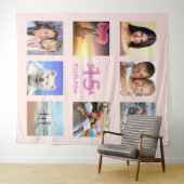 Quinceanera roze gouden foto collage wandkleed (In Situ (horizontaal))