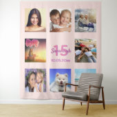 Quinceanera roze gouden fotocollage wandkleed (In situ)