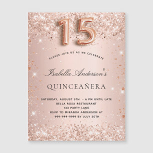 Quinceanera roze gouden glansmagneet uitnodiging
