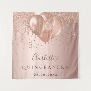 Quinceanera roze gouden glinsterende ballonnen mon wandkleed