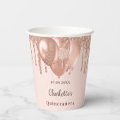 Quinceanera roze gouden glinsterende ballonnen papieren bekers (Achterkant)