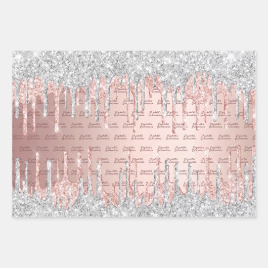 Quinceanera roze gouden glinsterende druppels roze inpakpapier vel (Voorkant 3)