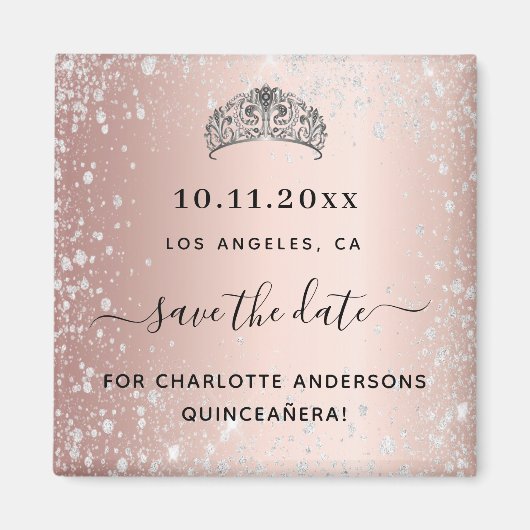 Quinceanera roze gouden glinsterende tiara save th magneet (Voorkant)