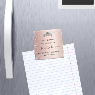 Quinceanera roze gouden glinsterende tiara save th magneet