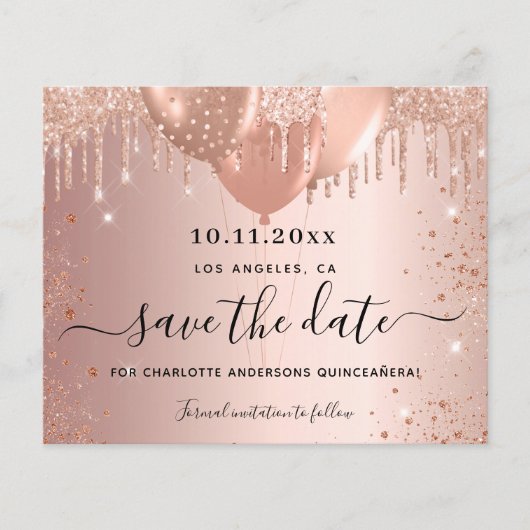 Quinceanera roze gouden glitter budget save the da flyer (Voorkant)