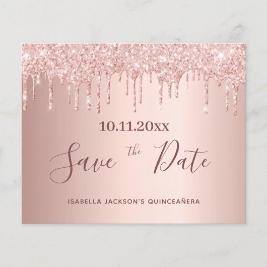 Quinceanera roze gouden glitters budget Save the D Flyer (Voorkant)