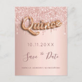 Quinceanera roze gouden glitters save the date aankondigingskaart (Voorkant)