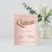 Quinceanera roze gouden glitters save the date aankondigingskaart (Staand voorkant)