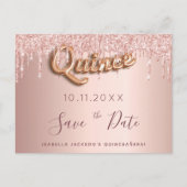 Quinceanera roze gouden glitters save the date briefkaart (Voorkant)