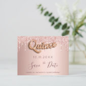 Quinceanera roze gouden glitters save the date briefkaart (Staand voorkant)