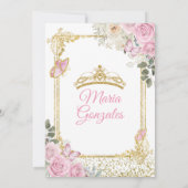 Quinceañera Roze & Gouden Kroon Mexicaanse Vlinder Kaart (Achterkant)