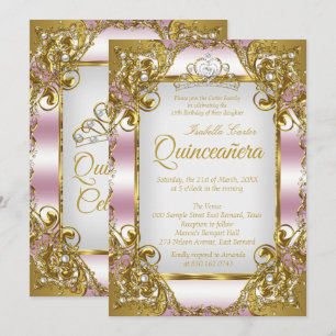 Quinceanera Roze Gouden Parel Tiara Feestje Kaart