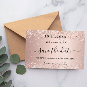 Quinceanera roze gouden save the date kaart