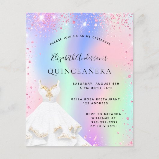 Quinceanera roze holografische jurk flyer (Voorkant)