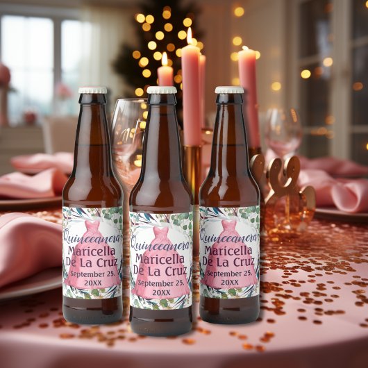Quinceanera Roze Jurk Bier Etiket