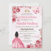 Quinceanera Roze Jurk Floral Butterfly Kaart (Voorkant)