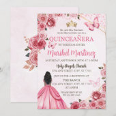 Quinceanera Roze Jurk Floral Butterfly Kaart (Voorkant / Achterkant)