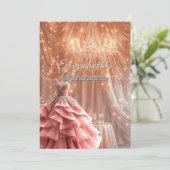 Quinceanera Roze Jurk Kroonluchter Kroon   Kaart (Staand voorkant)