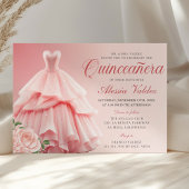 Quinceanera Roze Jurk Zilver Bloemen Kaart