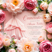 Quinceanera Roze Jurk Zilver Bloemen Kaart