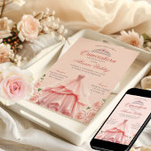 Quinceanera Roze Jurk Zilver Bloemen Uitnodiging