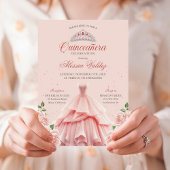 Quinceanera Roze Jurk Zilver Bloemen Uitnodiging