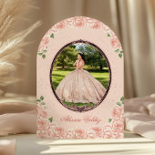 Quinceanera Roze Jurk Zilver Bloemen Uitnodiging