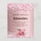 Quinceanera roze koets elegante partij uitnodiging briefkaart (Voorkant)