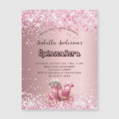 Quinceanera roze koets luxe party magnetische uitnodiging (Voorkant)