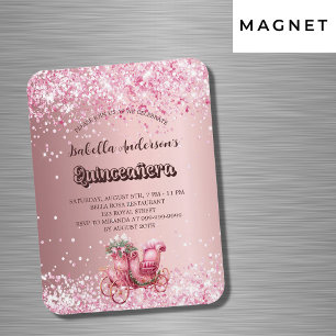 Quinceanera roze koets luxe uitnodiging magneet
