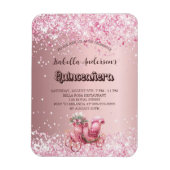 Quinceanera roze koets luxe uitnodiging magneet (Verticaal)