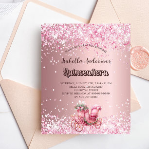 Quinceanera roze koets uitnodiging