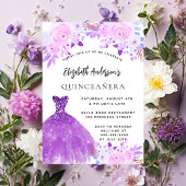 Quinceanera roze paarse bloemen jurk kaart