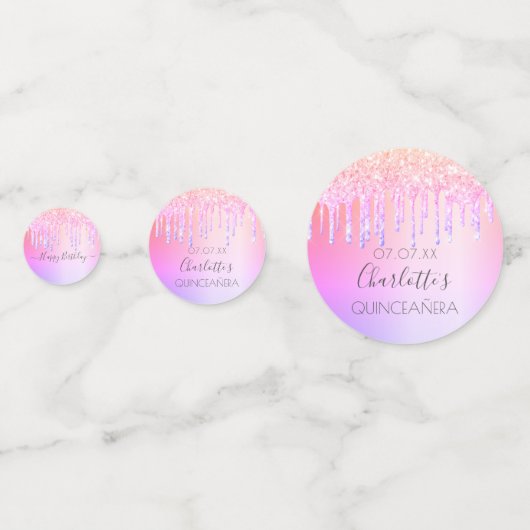 Quinceanera roze paarse druppels confetti (Voorkanten)